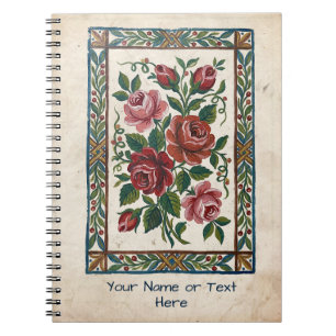 Caderno Espiral Rosa da Arte Popular Francesa - Florais Ingênuos A
