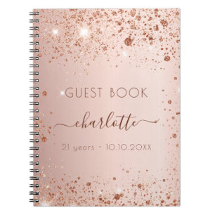 Caderno Espiral Rosa de aniversário do livro convidado nome da len