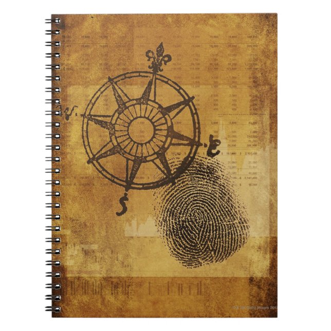 Caderno Espiral Rosa de bússola antiga com impressão digital (Frente)