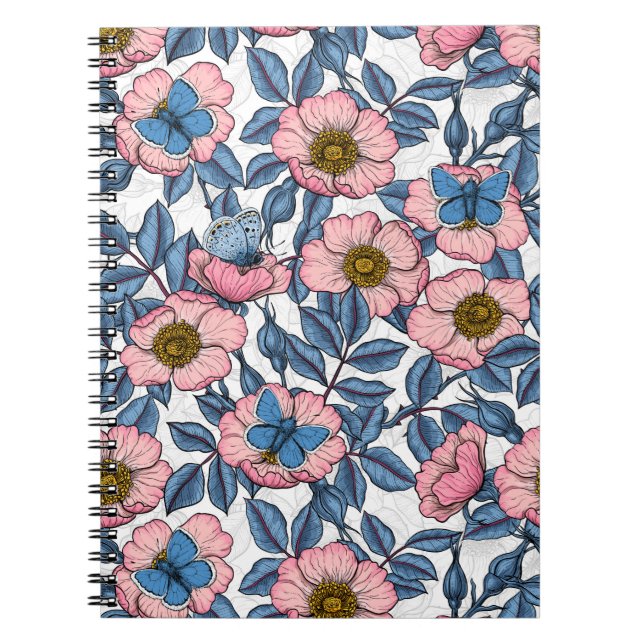 Caderno Espiral Rosa de cães e borboletas (Frente)