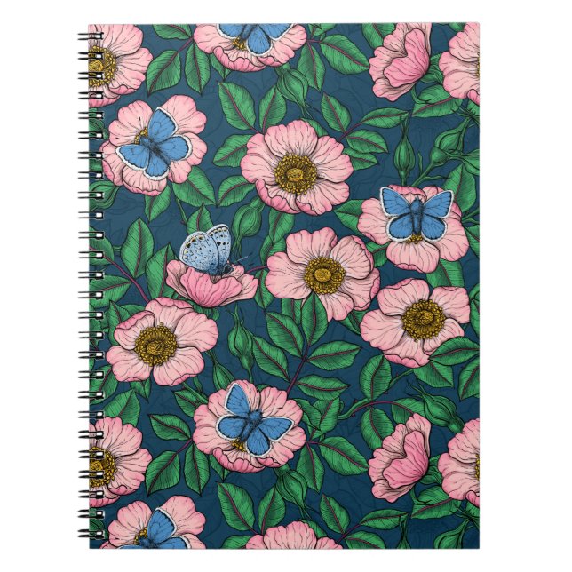 Caderno Espiral Rosa de cães e borboletas (Frente)