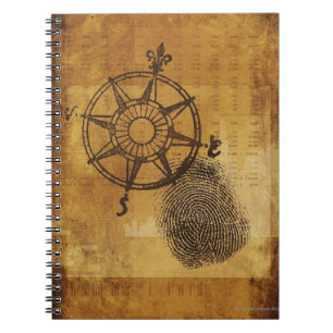 Caderno Espiral Rosa de compasso antigo com impressão digital
