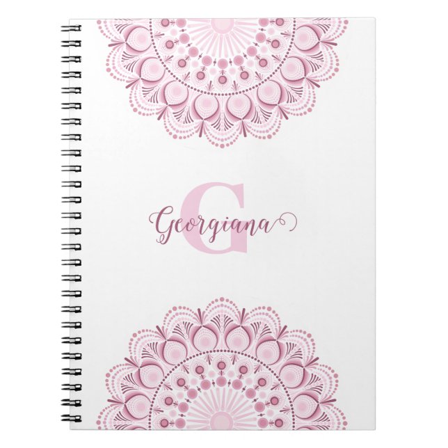 Caderno Espiral Rosa de Confetti Personalizado Dot de Lace Mandala (Frente)