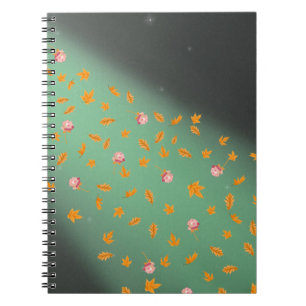 Caderno Espiral rosa de folhas de outono à luz da lua