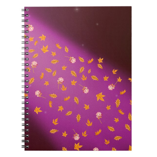 Caderno Espiral rosa de folhas de outono à luz da lua (Frente)