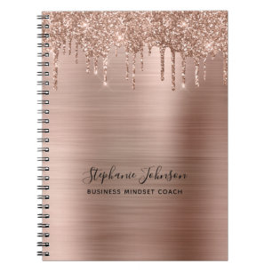 Caderno Espiral Rosa de Glitter Dourado com de Glitter Metálico S