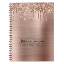 Caderno Espiral Rosa de Glitter Dourado com de Glitter Metálico Se