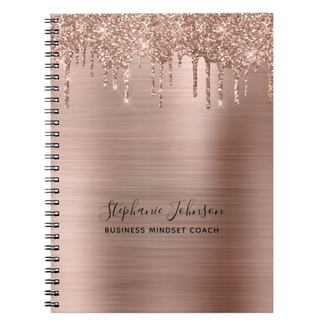 Caderno Espiral Rosa de Glitter Dourado com de Glitter Metálico Se (Frente)