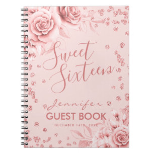 Caderno Espiral Rosa De Guestbook Blush Sweet 16 Glitter Floral