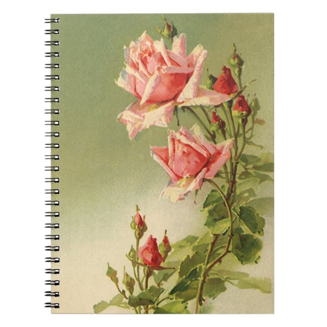 Caderno Espiral Rosa de Jardim Vitoriano Rosa Dia de os namorados  (Frente)