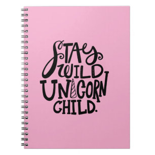 Caderno Espiral Rosa de Menina Fique Selvagem Unicórnio