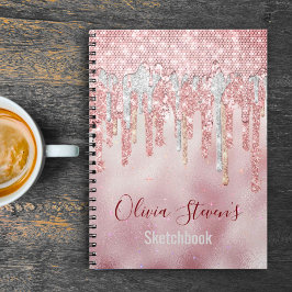 Caderno Espiral Rosa de microfone pincelado dourado pingos monogra