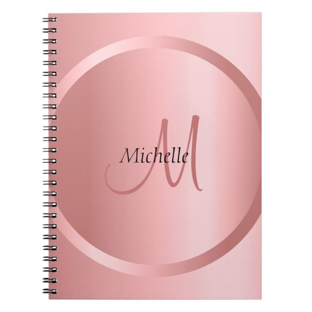 Caderno Espiral Rosa de Modelo Moderno Elegante Mono Dourado (Frente)