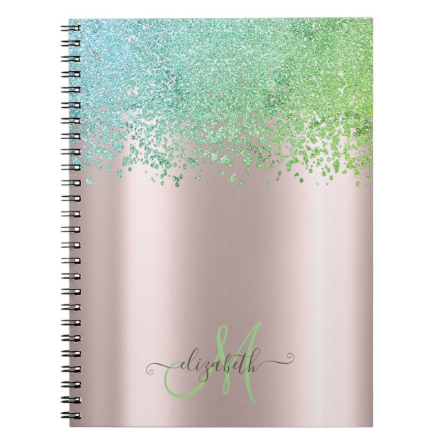 Caderno Espiral Rosa de Monograma de Ouros Verdes Dourado (Frente)