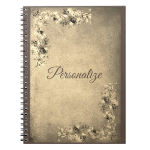 Caderno Espiral Rosa de ouro elegante, vitoriano, creme castanho
