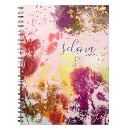 Caderno Espiral Rosa Desmaiado Roxo Floral Botânico Monogramado