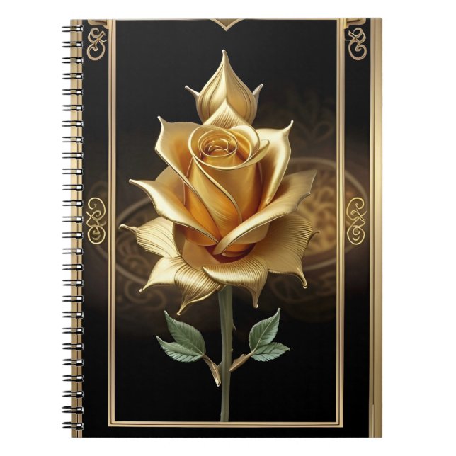 Caderno Espiral Rosa do ouro com detalhes do Ornamentado Elegante (Frente)