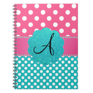 Caderno Espiral Rosa dos diamantes das bolinhas do monograma