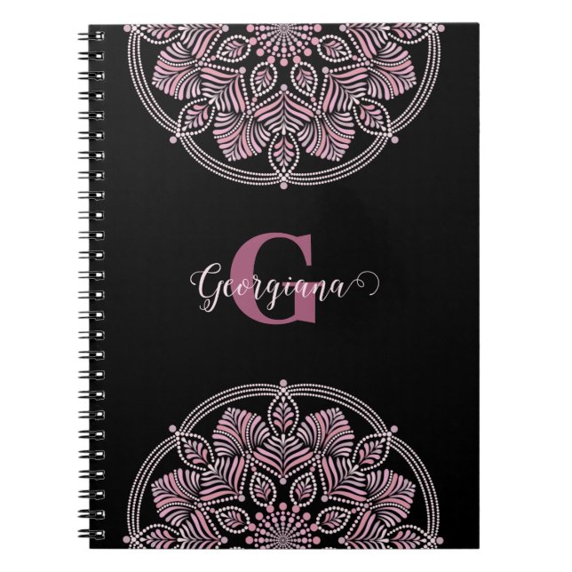 Caderno Espiral Rosa Dot Mandala Monogramas (Frente)