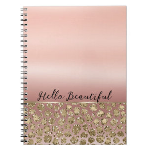 Caderno Espiral Rosa Dourada Glam Glitter Leopardo