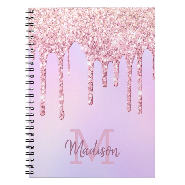 Caderno Espiral Rosa Dourada Glitter Drives de Ombre Unicorn Monog (Frente)