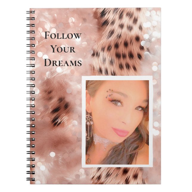 Caderno Espiral Rosa Dourada Glitzy Pink Leopard Sua Foto (Frente)