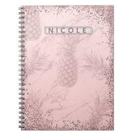 Caderno Espiral Rosa Dourado Brilhante Abacaxi Chic Tropical