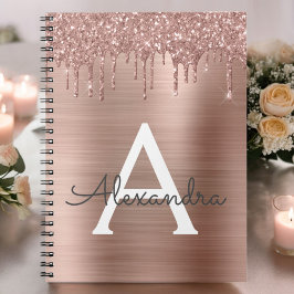 Caderno Espiral Rosa Dourado - Brilho Rosa Bege Glitter Metal Mono