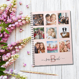 Caderno Espiral Rosa dourado Colagem de fotos personalizadas monog