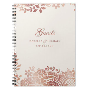 Caderno Espiral Rosa dourado elegante vintage lace livro de convid