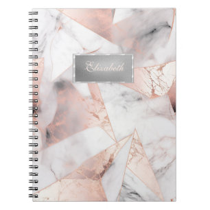 Caderno Espiral Rosa Dourado Geométrico Tendência Mármore