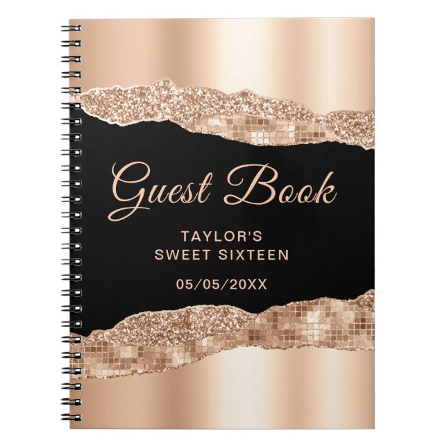 Caderno Espiral Rosa Dourado Glam Negro Tear Doce Dezesseis Livro  (Frente)