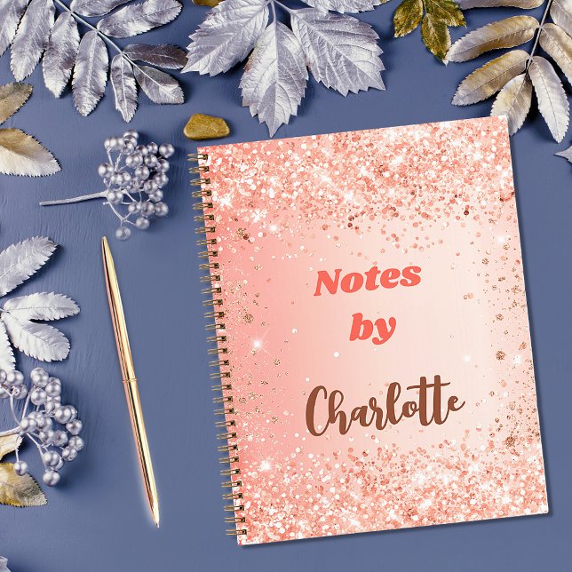 Caderno Espiral Rosa dourado laranja nome script  (Criador carregado)