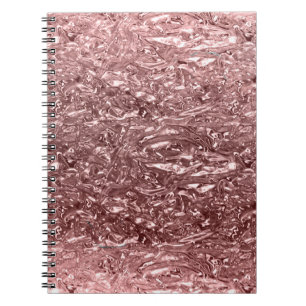 Caderno Espiral Rosa Dourado Líquido Cromo Metálico Chic Glam