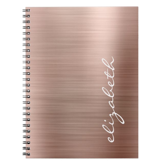Caderno Espiral Rosa Dourado Metálico Script de Assinatura Persona (Frente)
