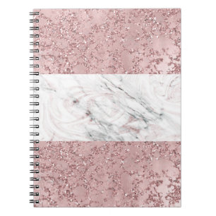 Caderno Espiral Rosa Dourado Moderno Glam Marmore & Decoração de B