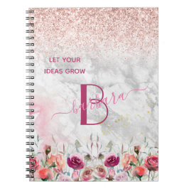 Caderno Espiral Rosa Dourado - Monograma do Mármaco Leve-Rosa Esbr