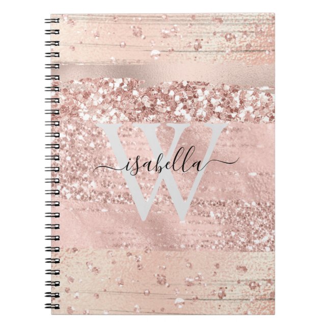 Caderno Espiral Rosa Dourado Pincel Trave Monograma de Script Glit (Frente)