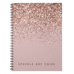 Caderno Espiral Rosa Dourado Sparkle Faux Glitter