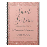 Rosa Dourado Sparkle Glitter Sweet 16 Guestbook