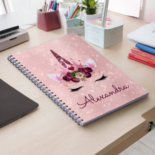 Caderno Espiral Rosa Dourado Unicorn Sparkle Princess Monograma Na