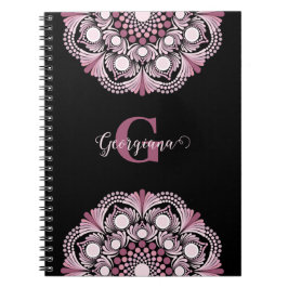 Caderno Espiral Rosa Dusky Personalizado Boho Floral Dot Mandala