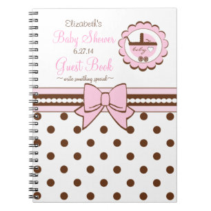 Caderno Espiral Rosa e livro de convidado do chá do Brown-Bebê