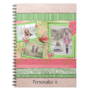 Caderno Espiral Rosa e verde da página do álbum de recortes da