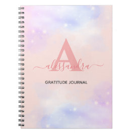 Caderno Espiral rosa elegante moderno nome monograma gratidão