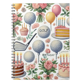 Caderno Espiral Rosa Festa de aniversário de Golfe Pensado para Mu