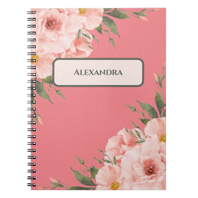Caderno Espiral Rosa Floral Personalizado (Frente)