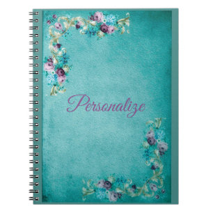 Caderno Espiral Rosa floral vitoriano flores elegantes roxas de ch
