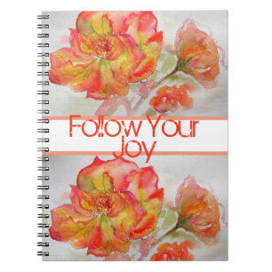Caderno Espiral Rosa Floral Watercolor Orange Siga Sua Alegria
