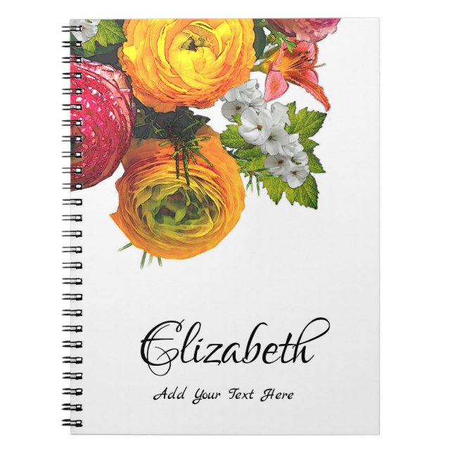 Caderno Espiral Rosa Flores de Aquarela Elegantes Modelo Floral (Frente)